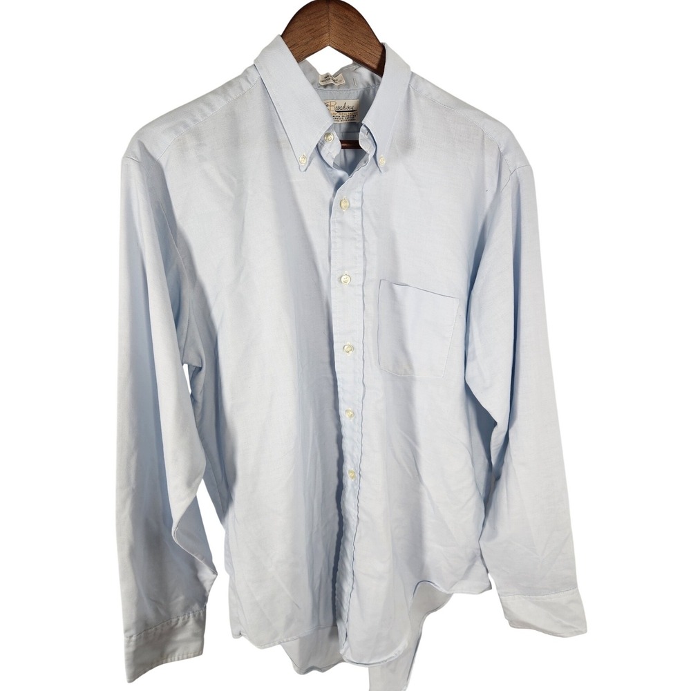 VTG The Broadway Mens Blue Dacron Tapered Fit Button Up Oxford Shirt Size READ